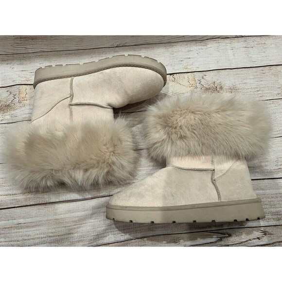 Rouge Helium Boots Women’s Booties Faux Fur Suede Ivory Platform Boho Cream 9 - Picture 4 of 7